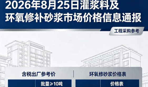 清新2026年8月25日灌浆料及环氧修补砂浆市场价格信息通报